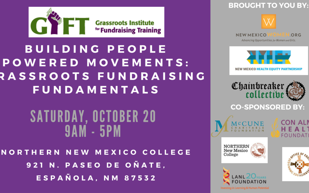 Save-the-Date on Saturday, October 20th for a Grassroots Institute for Fundraising Training!